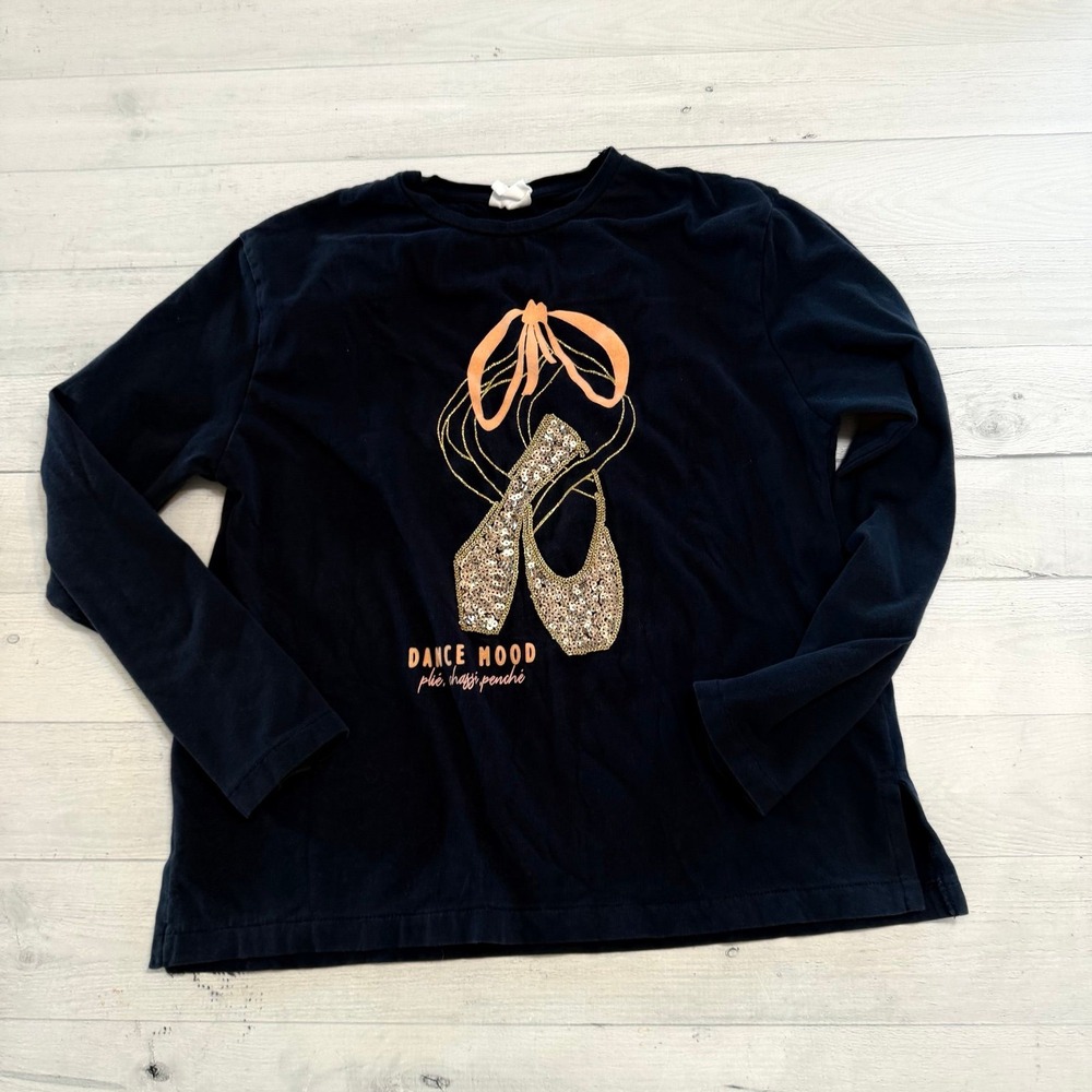 Zara girls sequin ballet slippers long sleeve shirt size‎ 10